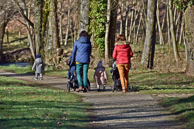 Family walking in countryside