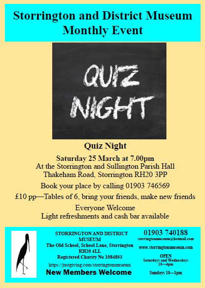 Poster for Storrington Museum Quiz Night