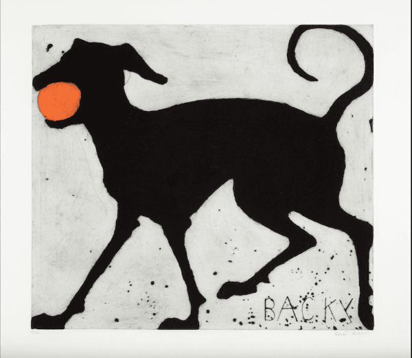 Black dog with an orange ball