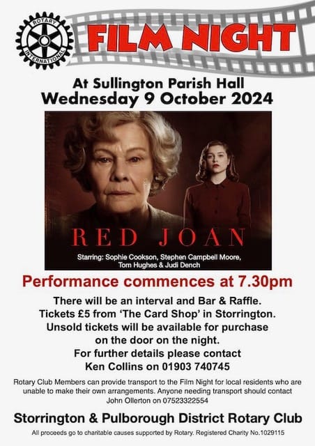 Poster for Film 'Red Joan' at Sullington Parish Hall 9th October