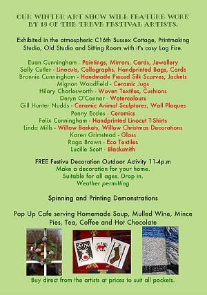Poster showing assortment of gifts produced by artists and available at Treve Christmas art show