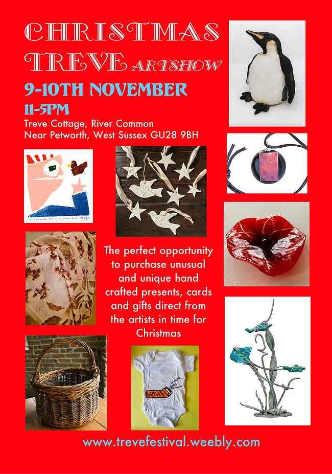 Poster showing assortment of gifts available at Treve Christmas art show