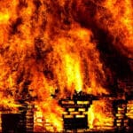 a building on fire