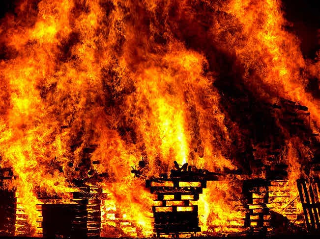 a building on fire