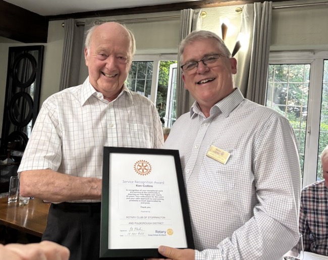 Rotary Service Recognition Award to Ken Collins