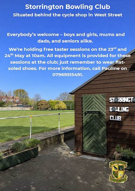 poster for storrington bowls club showing bowls green