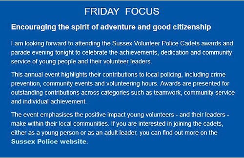 Text box about volunteering for Sussex Volunteer Poice Cadets