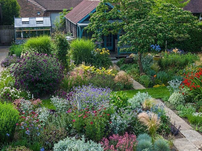 An aerial view of a garden.