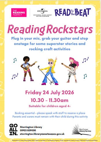 Poster for Reading Rockstars Event at Storrington Library