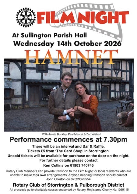 Poster for Hamnet film to be shown by Storrington Rotary