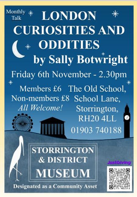Poster for London Curiosities talk at Storrington Museum
